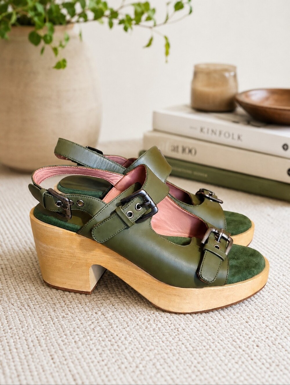 Rachel Comey Olive Green Leather Platform Clog Sandals Sz 9 Made In Peru
